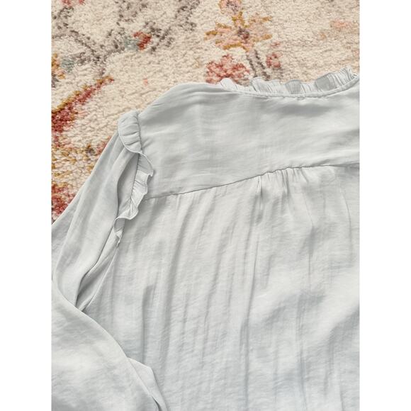 Women's Lauren Conrad light blue Ruffled Button-Up Long Sleeve Blouse Size small - Picture 6 of 15